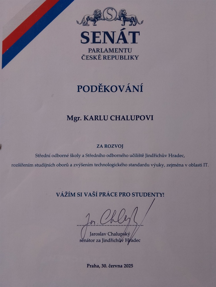 Senát Parlamentu ČR - poděkování